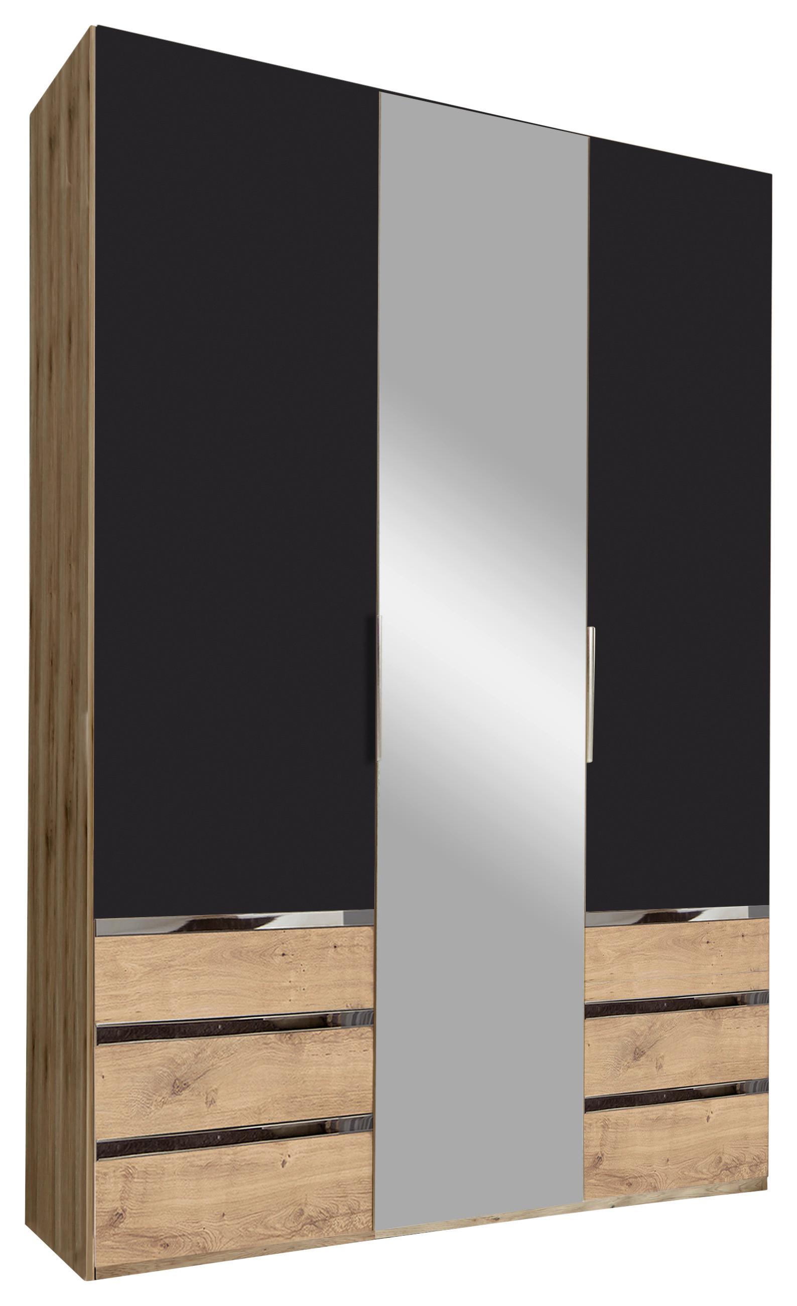 Drehtürenschrank mit Spiegel + Laden 150cm Level 36a, Graphit - Plankeneiche/Eichefarben, MODERN, Glas/Holzwerkstoff (150/216/58cm) - MID.YOU