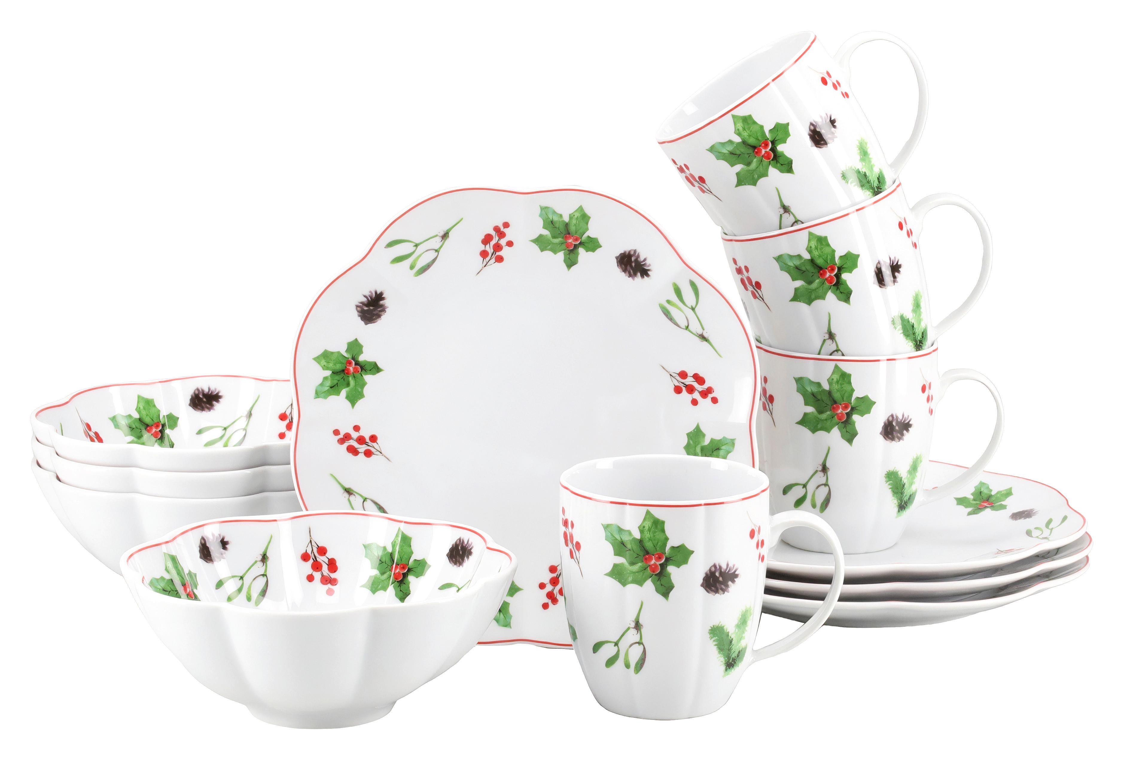 Kaffeeservice 12 tlg. Porzellan, Multicolor/Weiß