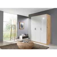 Drehtürenschrank 136 cm Berlin Weiß/Eiche Dekor - Weiß Hochglanz/Eiche Artisan, MODERN, Holzwerkstoff (136/197/54cm) - Rauch Möbel