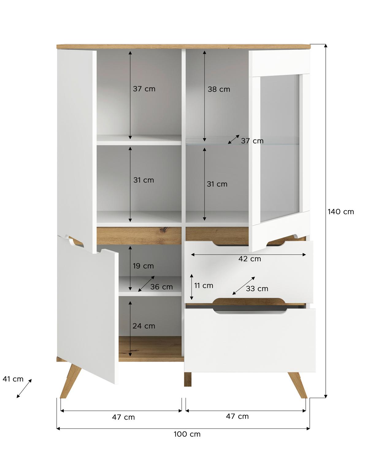 Highboard Stockholm Eichefarben/weiß B: 100 Cm - Eichefarben/Weiß, Design, Holzwerkstoff (100/140/40cm) - MID.YOU