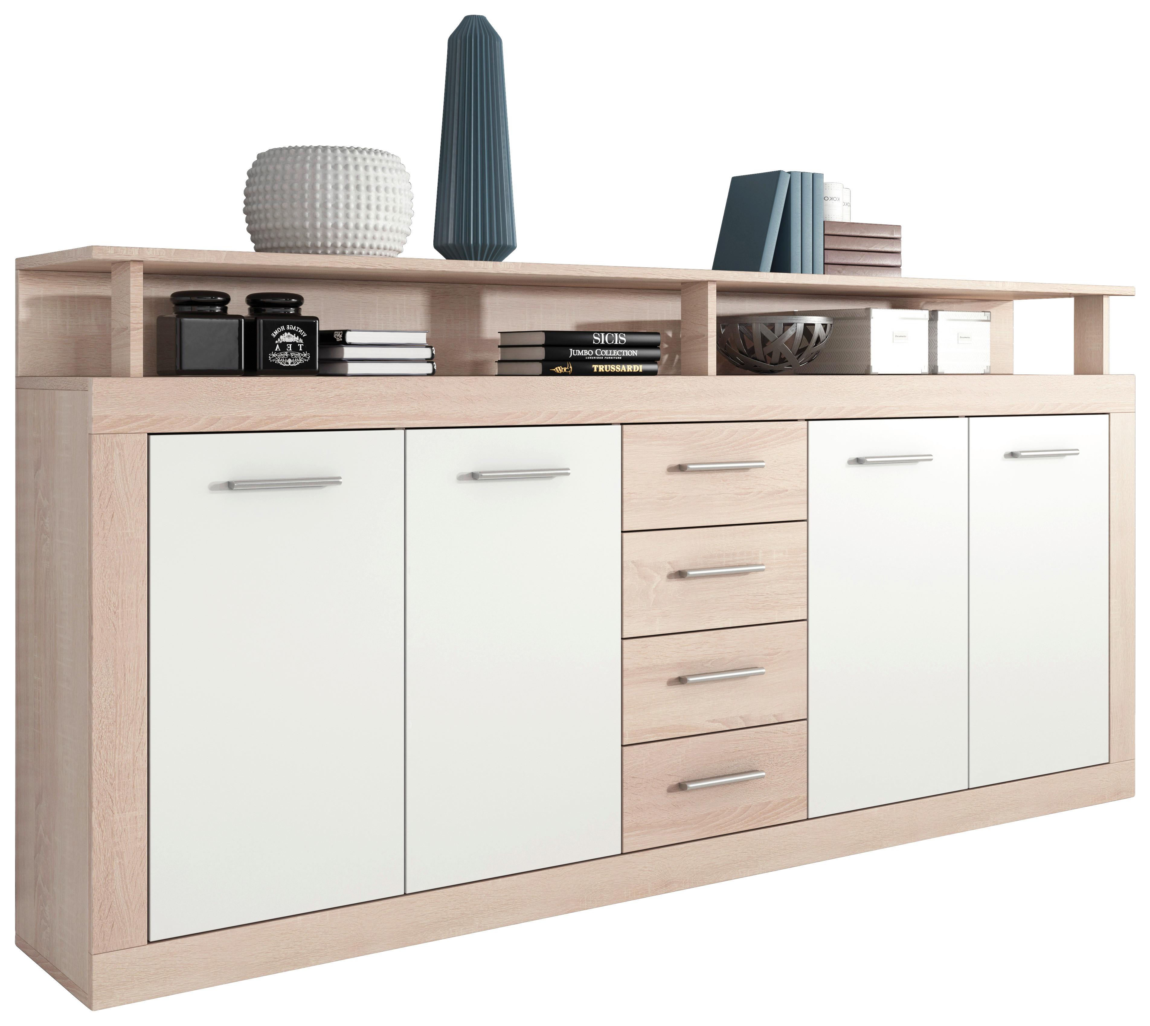 Sideboard B 190cm Luna, Eiche/Weiß - Weiß/Sonoma Eiche, Basics, Holzwerkstoff (190/95/32cm) - MID.YOU