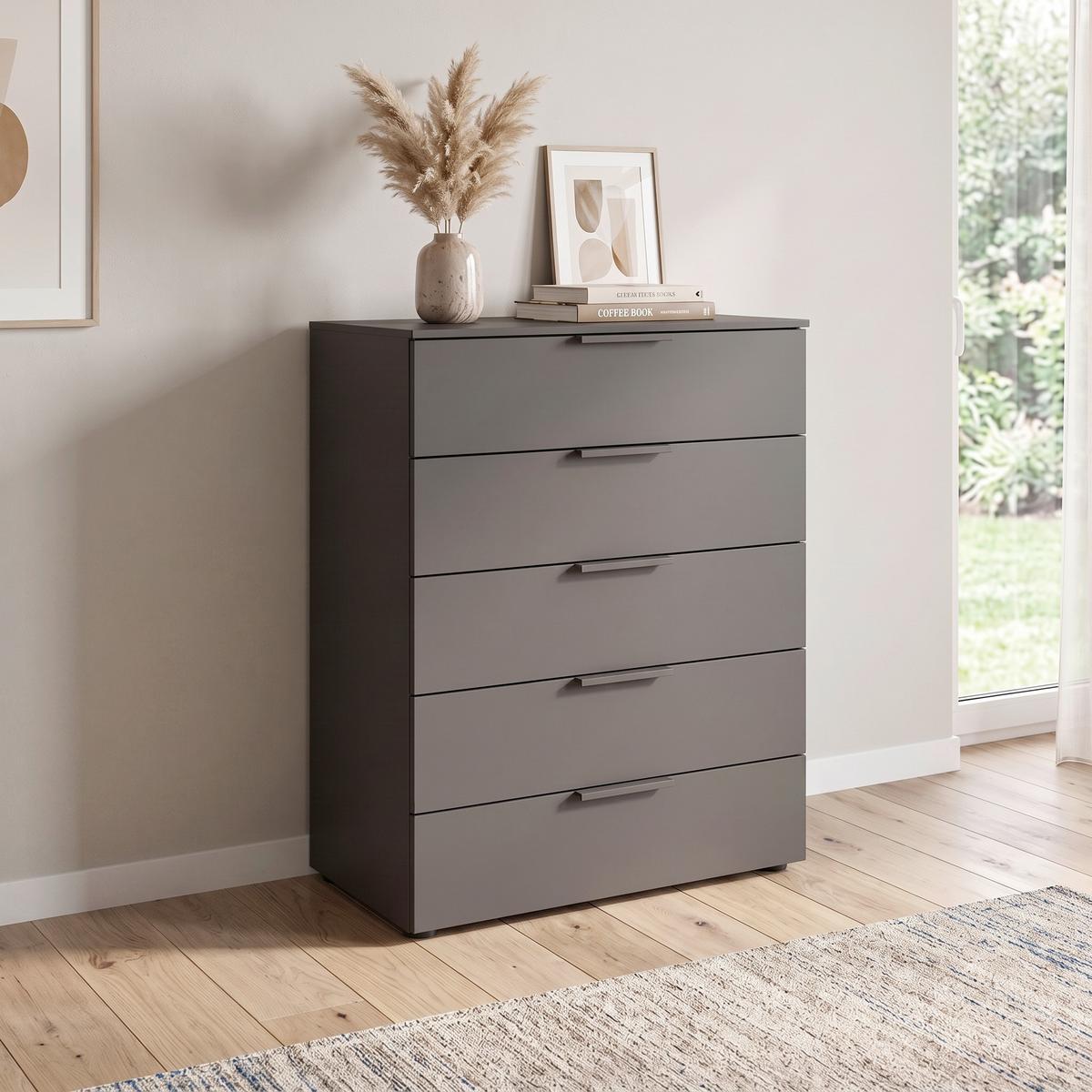 Kommode 80 cm Flipp Graphitfarben - Graphitfarben/Schwarz, MODERN, Holzwerkstoff (80/100/42cm) - Rauch Möbel