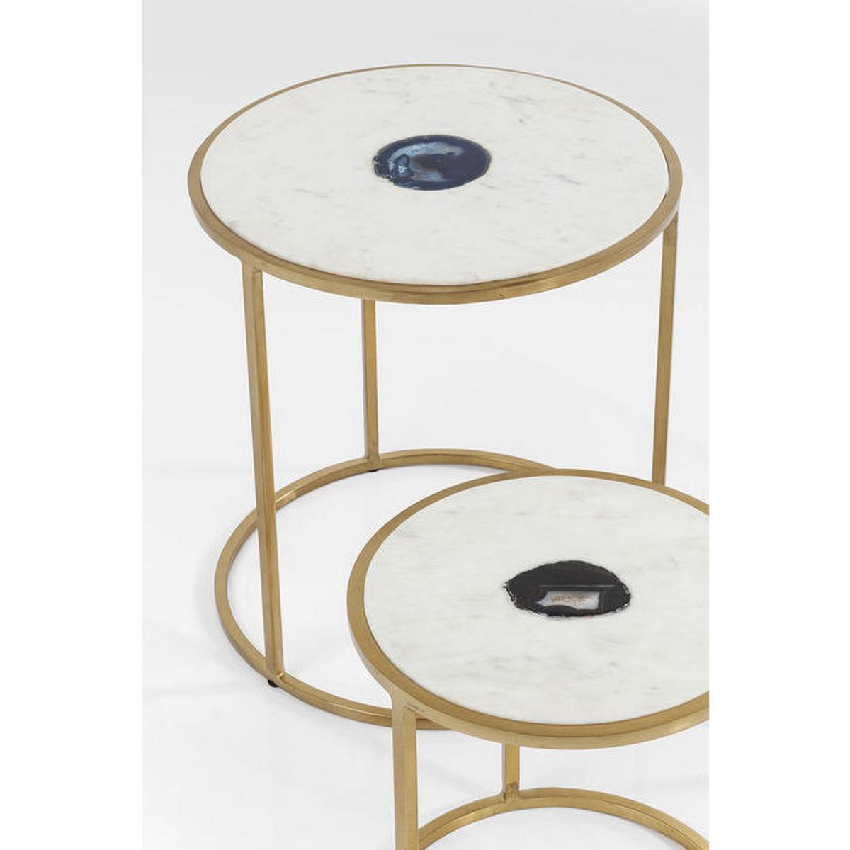 Beistelltisch 3-Teilig Limbo ,beige/Messingfarben - Beige/Messingfarben, KONVENTIONELL, Stein/Metall - Kare-Design