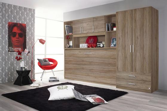 Zweitüriger Kleiderschrank in Eiche San Remo Dekor kombiniert mit Aufbewahrungsmöbeln Zweitüriger Drehtürenschrank für das Schlafzimmer