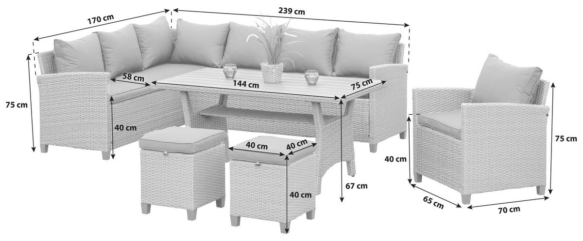 Loungegarnitur 5-Tlg. Palma Kunststoffgeflecht mit Kissen - Dunkelbraun/Naturfarben, KONVENTIONELL, Kunststoff/Textil (239/170cm) - Gardenson