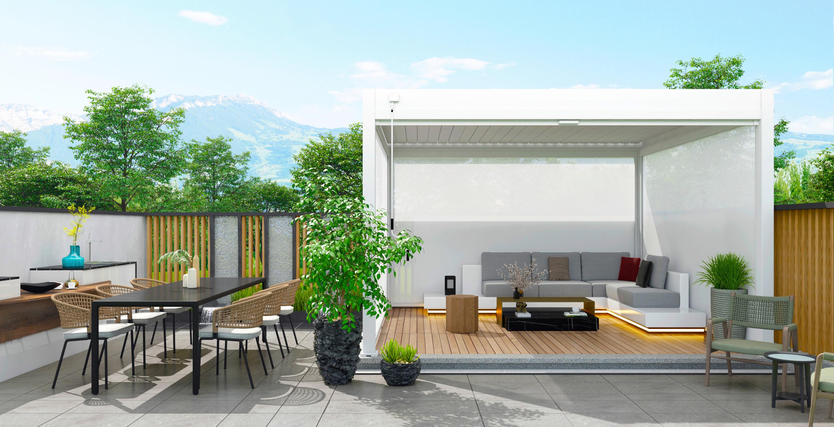 Pavillon-Rollo 300x235 Wetterfest - Weiß, Basics, Textil/Metall (300/235/10cm) - Gardenson