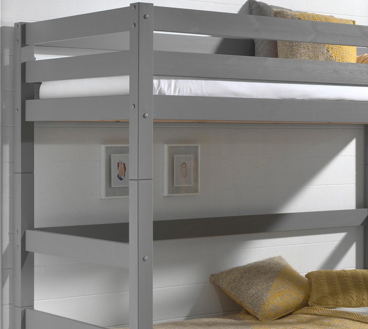 Etagenbett Pino Grau Kiefer Massiv Mit Leiter - Grau/Kieferfarben, MODERN, Holz (90/200cm) - Vipack