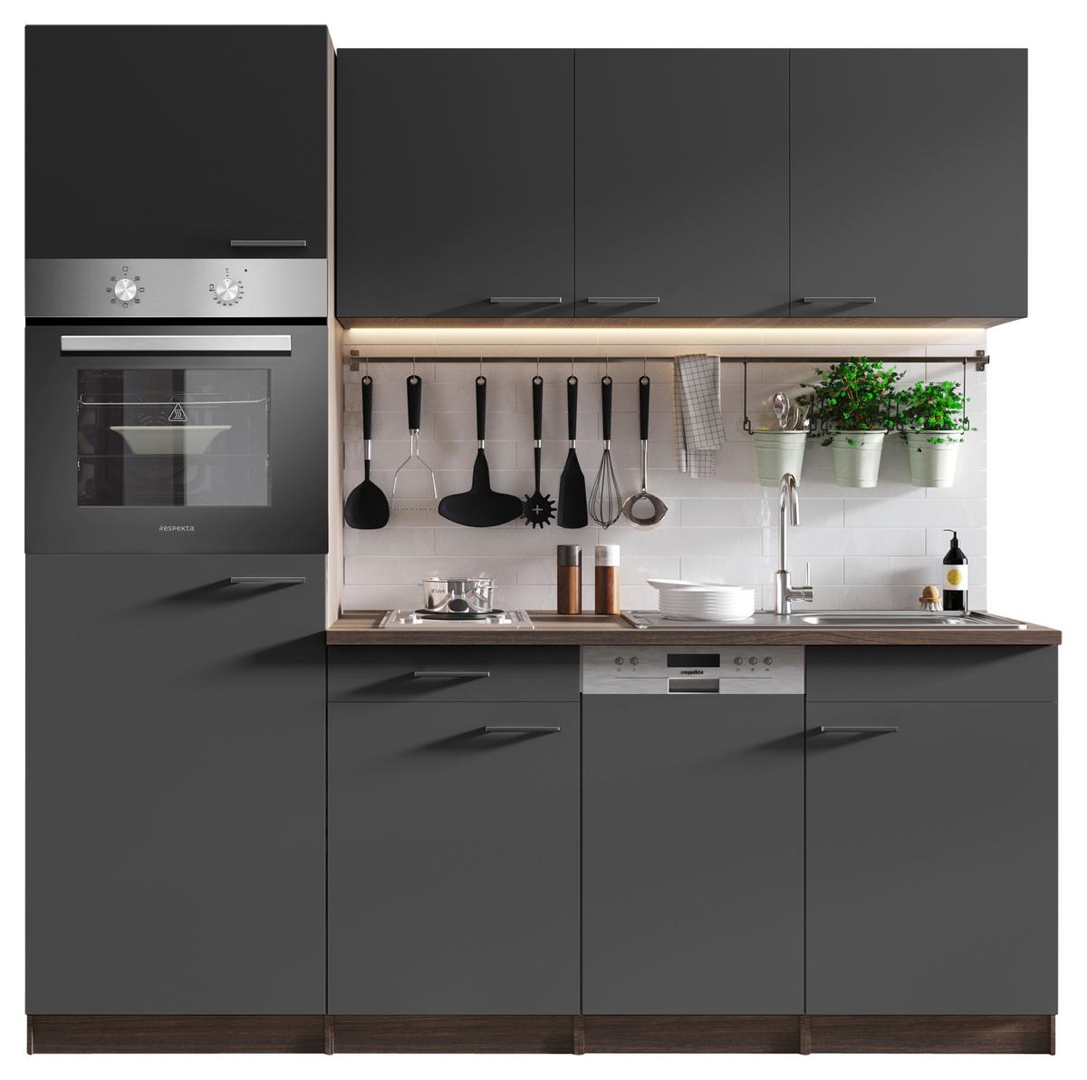 Küchenblock Oliver Singleküche 205 Cm - Eichefarben/Grau, Basics, Holzwerkstoff (205cm) - Respekta