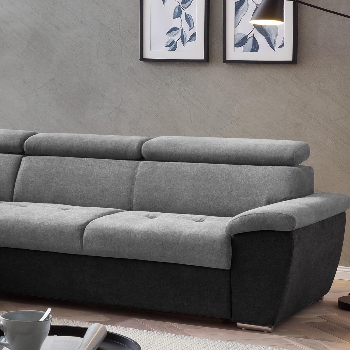 Ecksofa Mit Schlaffunktion Antero Und Bettkasten Grau - Chromfarben/Schwarz, Design, Textil (216/262cm) - Livetastic
