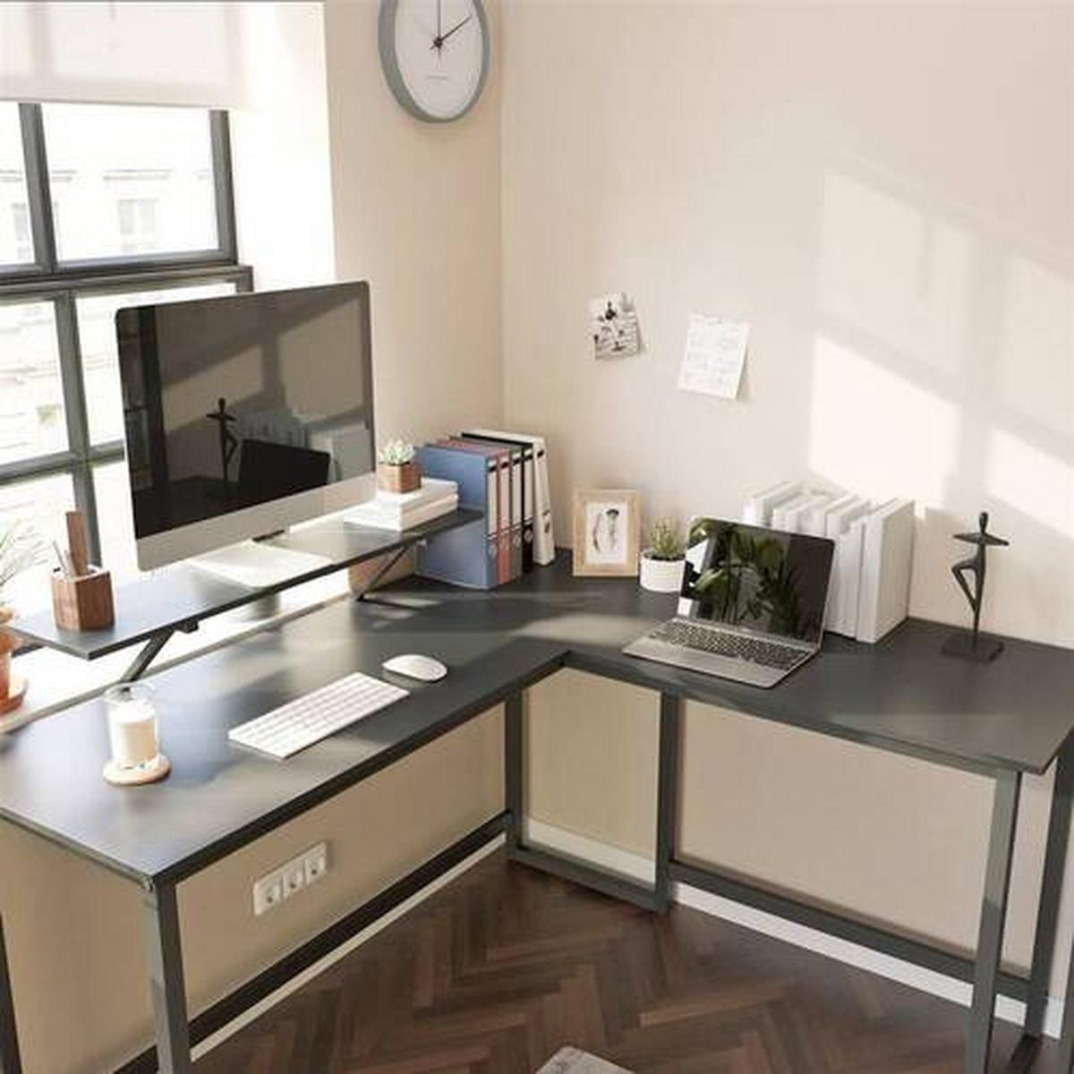 Eckschreibtisch Mit Ablageplatte B: 140, H: 92,2cm - Schwarz, Basics, Holzwerkstoff/Metall (140/130/92,2cm) - Boxxx