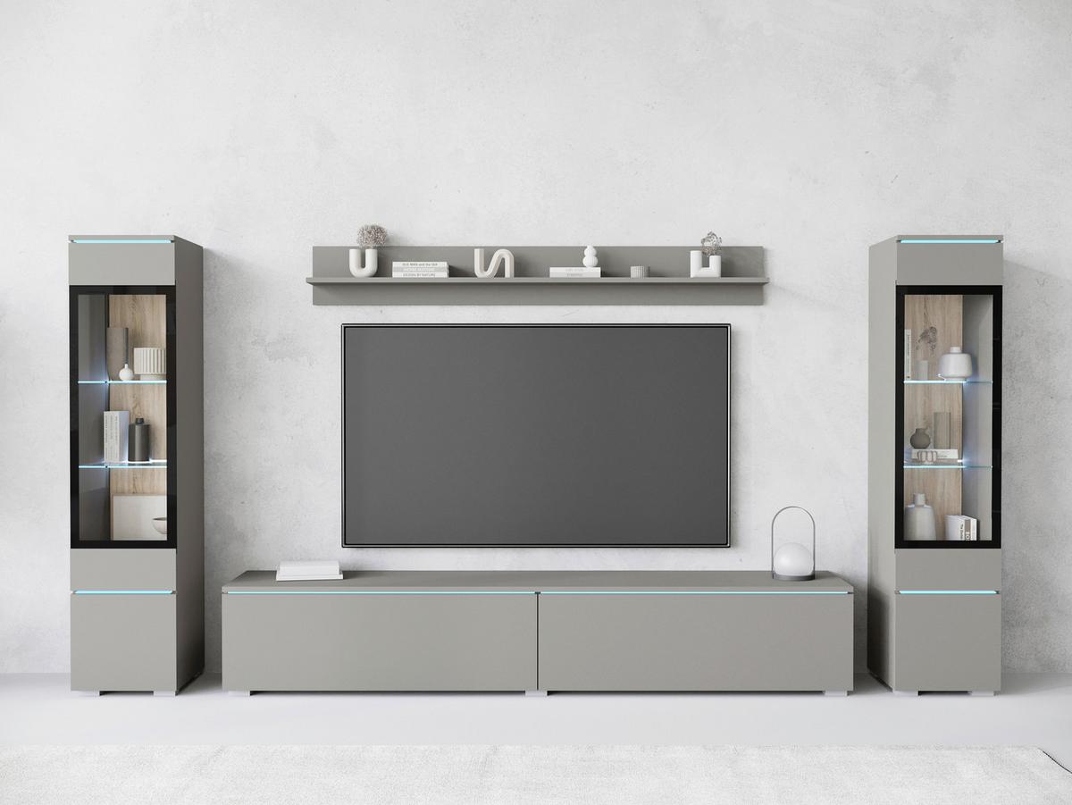 Wohnwand Vera II 4-Teilig Grau B: 240 cm - Grau, Trend, Glas/Holzwerkstoff (240/130/33cm)