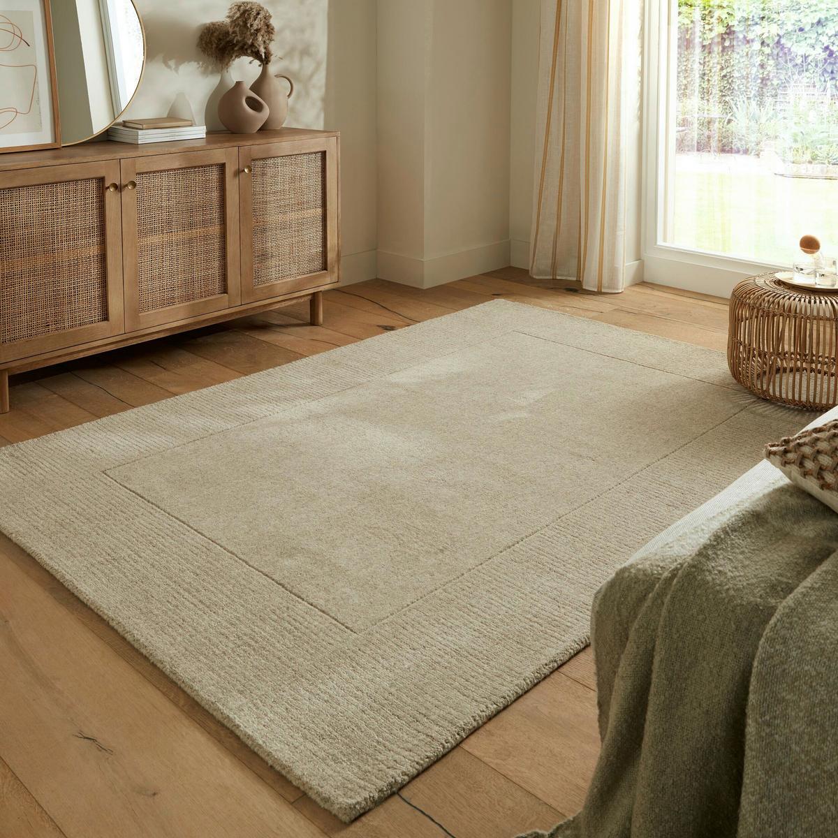 Handwebteppich Woll Bordüre Beige 160x230 - Beige/Naturfarben, Basics, Textil (120/170cm)