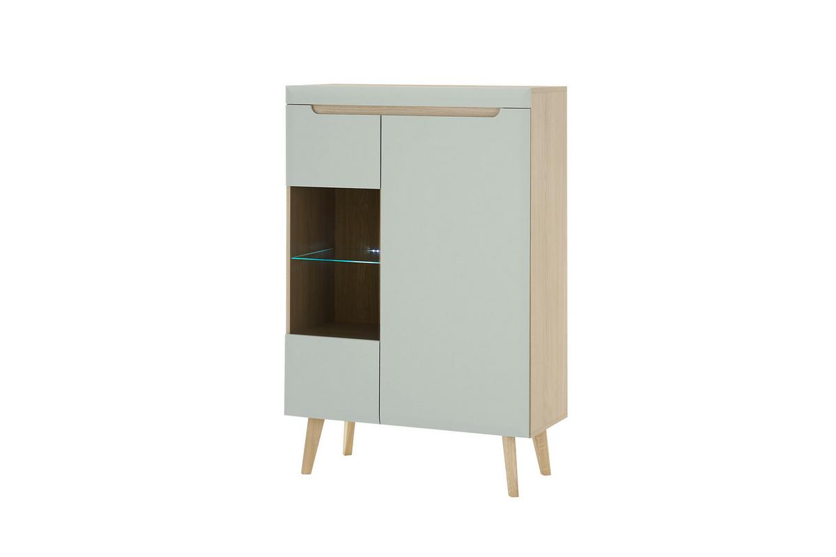 Highboard Svante Torge Grün/Eichefarben B: 90 cm - Eichefarben/Grün, Design, Holzwerkstoff (90/134/40cm) - MID.YOU