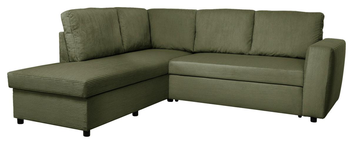 Ecksofa mit Schlaffunktion Toulouse Cord kaki, 206x224cm - Khaki/Schwarz, Trend, Holz/Textil (206/224cm)