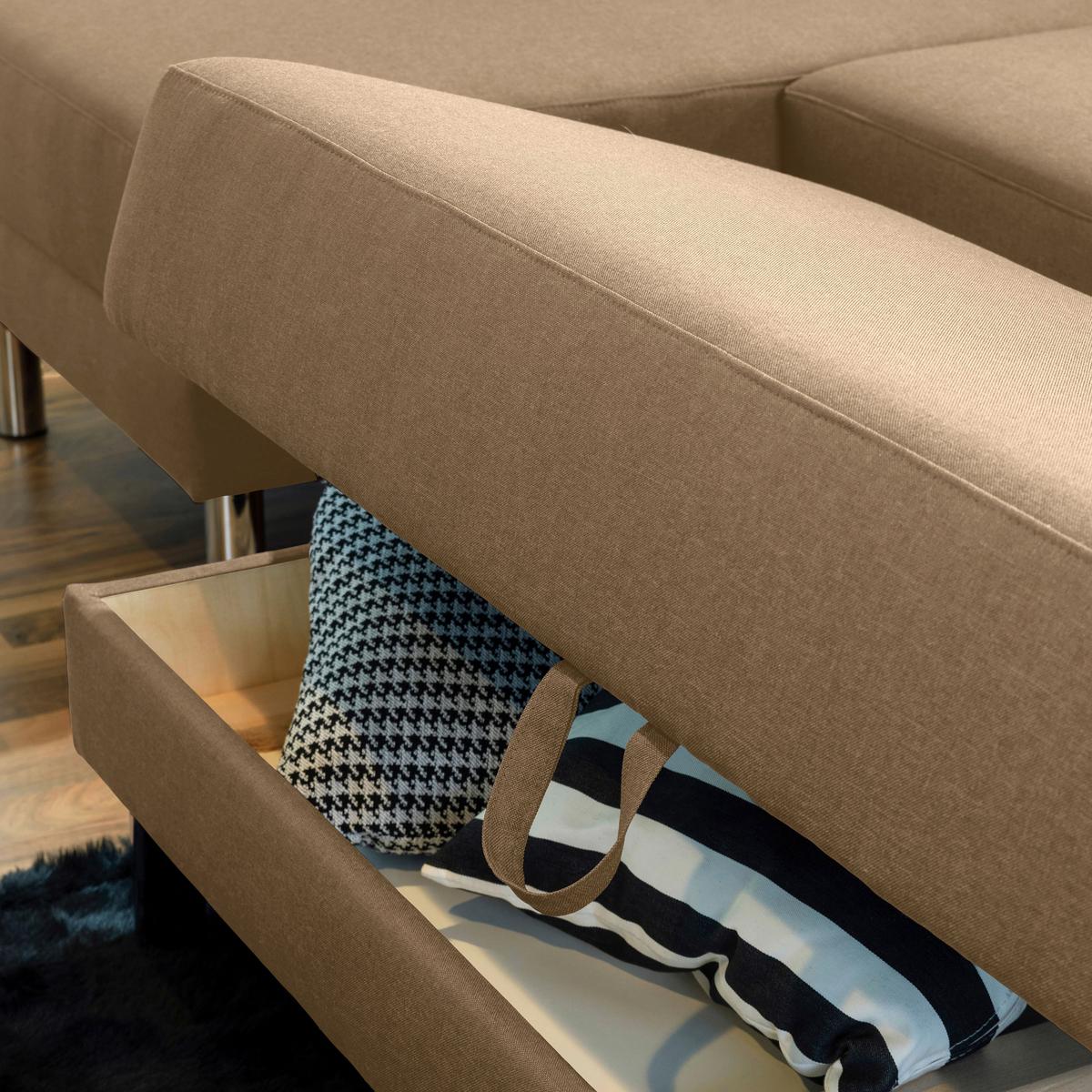 Ecksofa mit Schlaffunktion Just Fashion Sandfarben - Sandfarben/Chromfarben, KONVENTIONELL, Textil (152/230cm) - Max Winzer