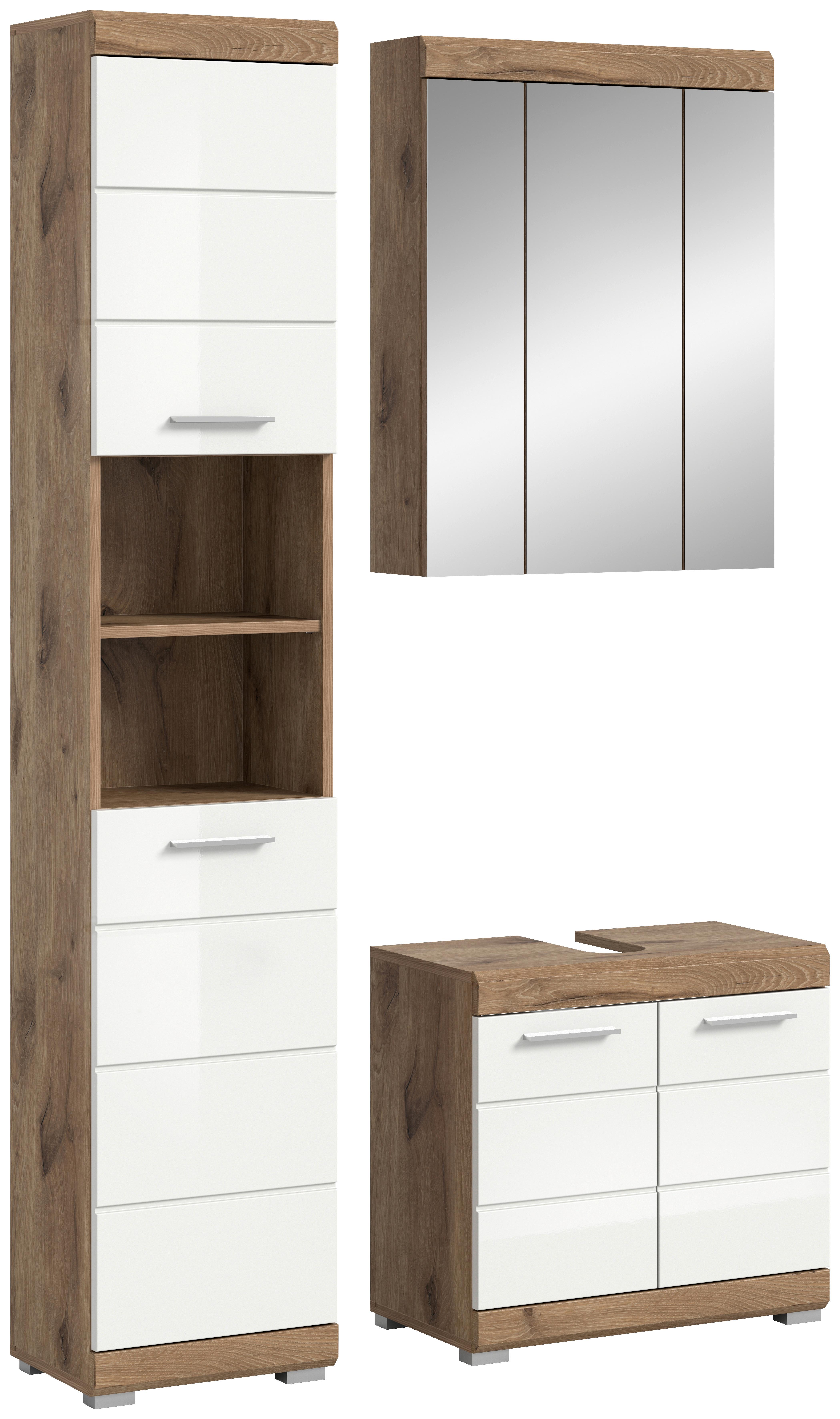 Badezimmer Wave Eichefarben Dekor Weiß Hg - Eichefarben/Weiß Hochglanz, MODERN, Glas/Holzwerkstoff (97cm) - MID.YOU