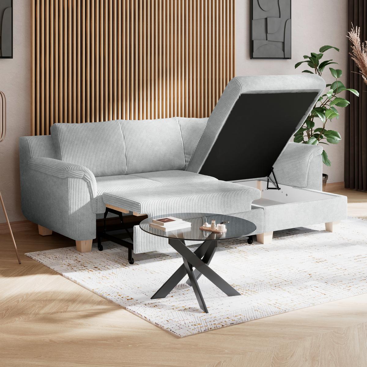 Ecksofa mit Schlaffunktion Alex Hellgrau - Hellgrau/Naturfarben, MODERN, Textil (246/156cm)