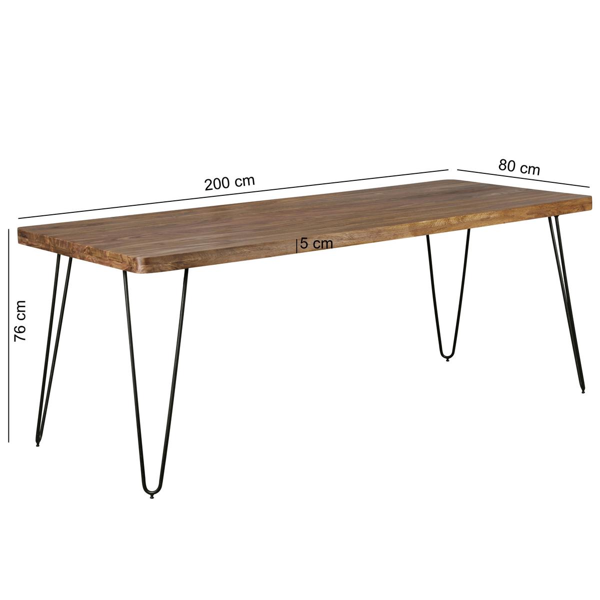 Esstisch Wl1.497 - Sheeshamfarben/Schwarz, Design, Holz/Metall (200/80/76cm) - MID.YOU