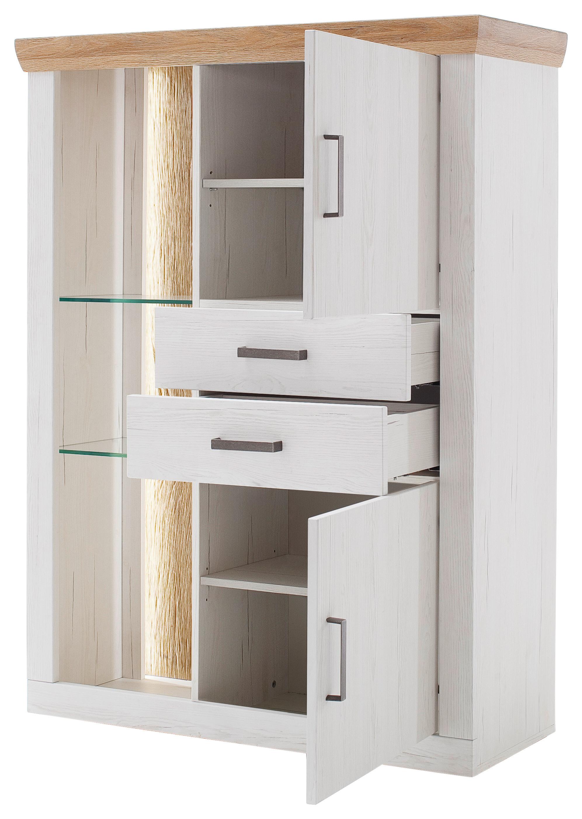 Highboard B: 106 cm Madrid Eiche-/Pinienfarben - Eichefarben/Schwarz, Design, Glas/Holzwerkstoff (106/142/40cm) - MID.YOU