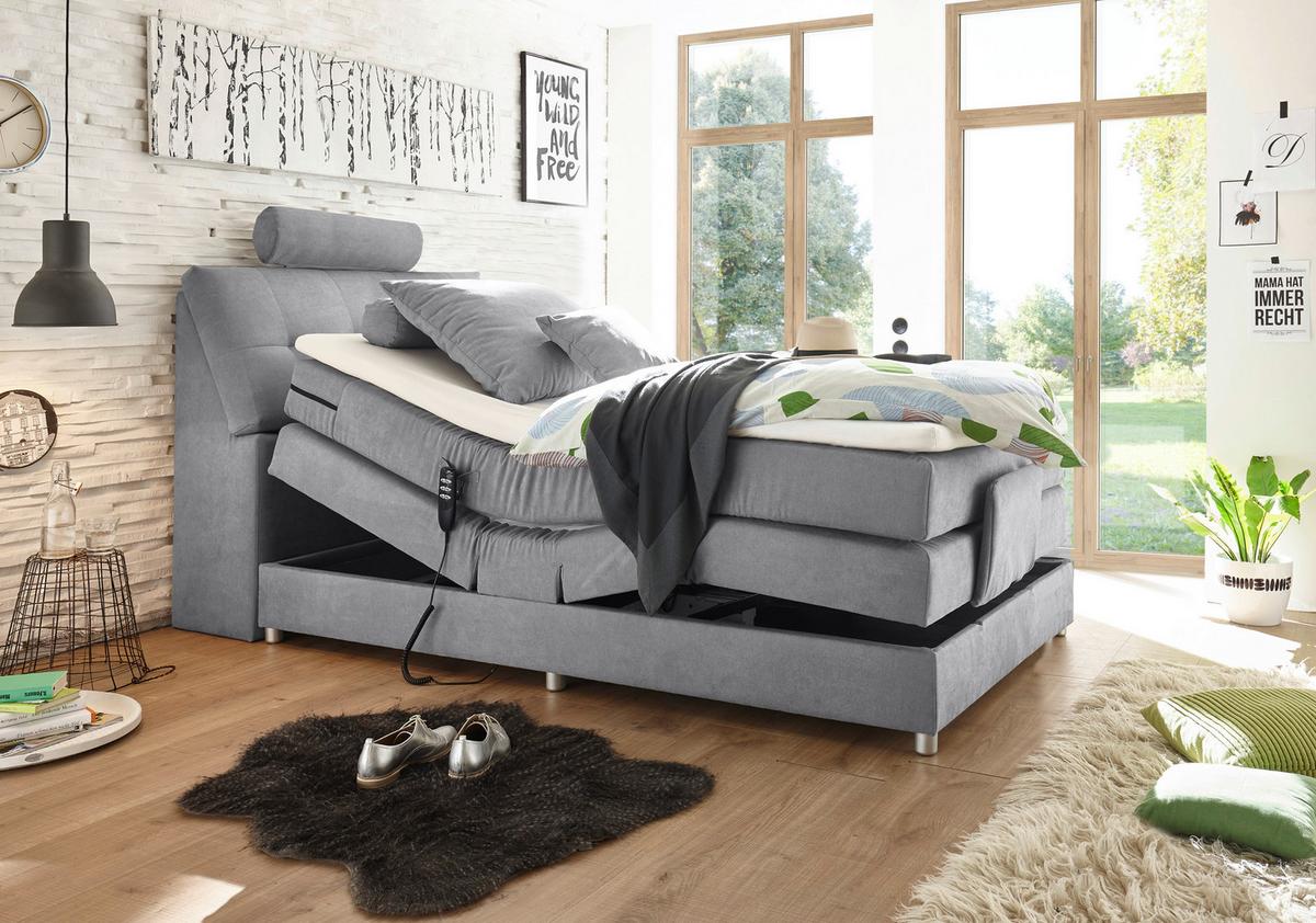 Boxspringbett Mit Topper Elektrisch Verstellbar 120x200 - Silberfarben/Hellgrau, MODERN, Holzwerkstoff/Textil (120/200cm) - MID.YOU
