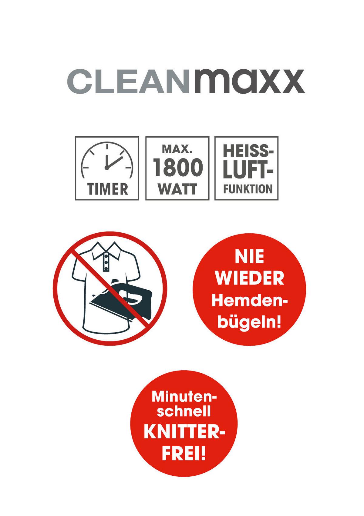 DAMPFBÜGELEISEN 1800W, Silber, Weiß - Silberfarben/Weiß, Kunststoff/Metall (42.3/18.1/105cm) - CLEANMAXX