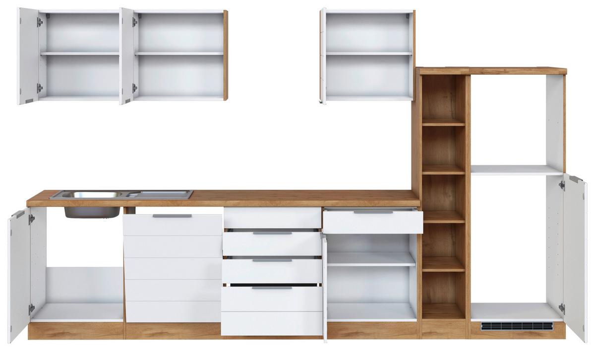 Küchenzeile Florenz ohne Geräte 330 cm Weiß/Eichef. - Eiche Wotan/Weiß, Design, Holzwerkstoff (330cm) - Held