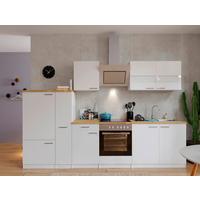 Küchenzeile Economy mit Geräten 300 cm Weiß/Nussbaum Dekor - Nussbaumfarben/Weiß, Basics, Holzwerkstoff (300cm) - Respekta