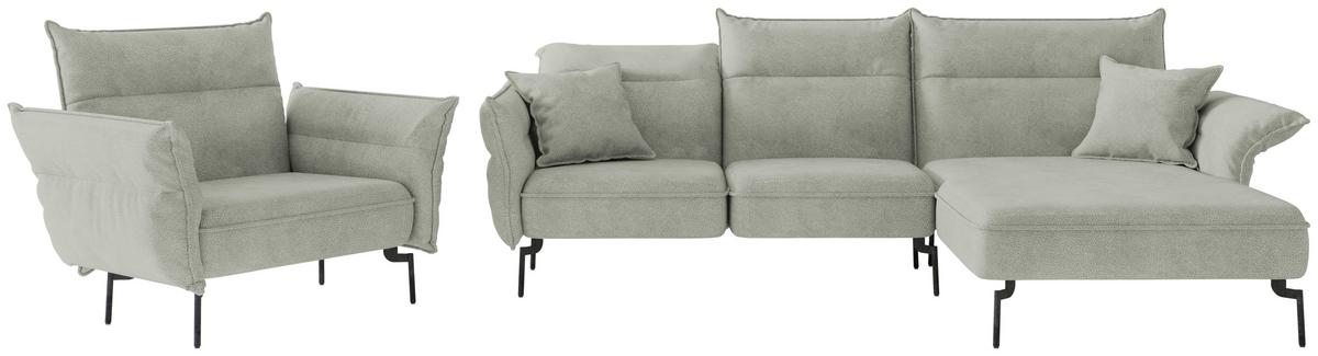 Sitzgarnitur Jakarta - Edelstahlfarben/Hellgrau, Design, Textil (265/185cm) - Livetastic
