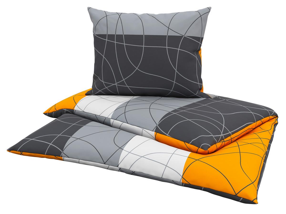 Cretonne Bettwäsche 140x200 cm Julia Grau/Orange/Weiß - Orange/Weiß, MODERN, Textil - Luca Bessoni