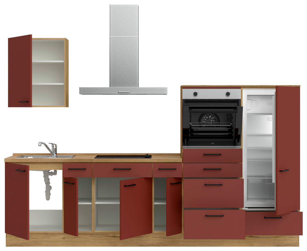 Küchenleerblock Easytouch Low-Line, L4 Rechts - Eichefarben/Rot, MODERN, Holzwerkstoff (300cm) - Nobilia