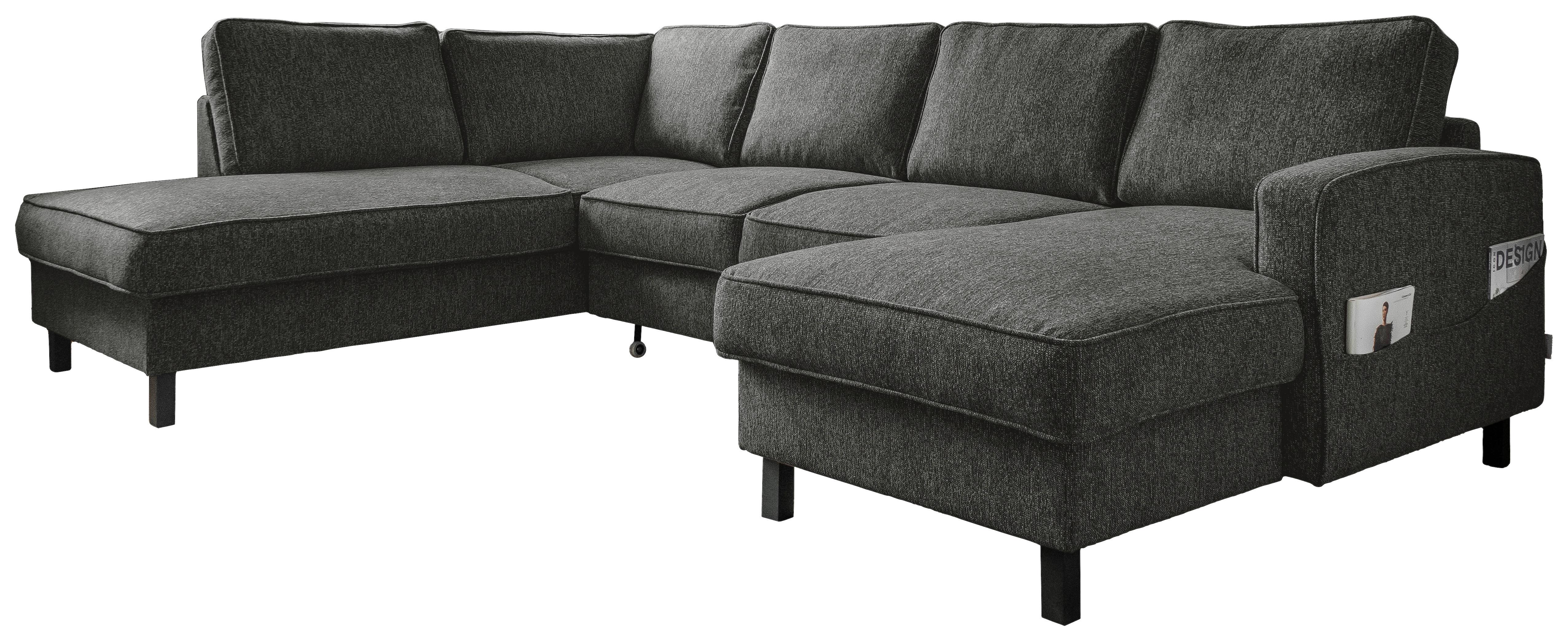 Wohnlandschaft Molly Dunkelgrau B: 298 cm - Dunkelgrau/Schwarz, Textil (198/298/148cm) - MID.YOU