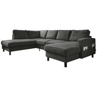 Sedačka MELANIE U, levá, šedá, úl.prostor a lůžko - černá/tmavě šedá, dřevo/textil (198/298/148cm) - MID.YOU