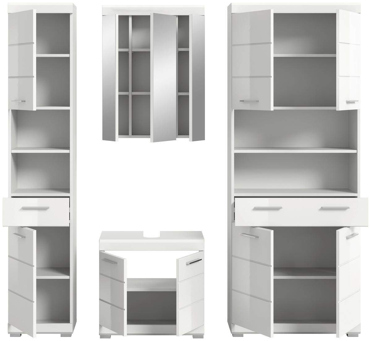 Badezimmer Scout Weiß B: 171 Cm - Weiß Hochglanz/Silberfarben, MODERN, Glas/Holzwerkstoff (171cm) - MID.YOU