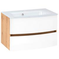 Waschbecken mit Unterschrank Kopenhagen B: 80cm Weiß - Eichefarben/Weiß, KONVENTIONELL, Glas/Holzwerkstoff (80cm) - Held