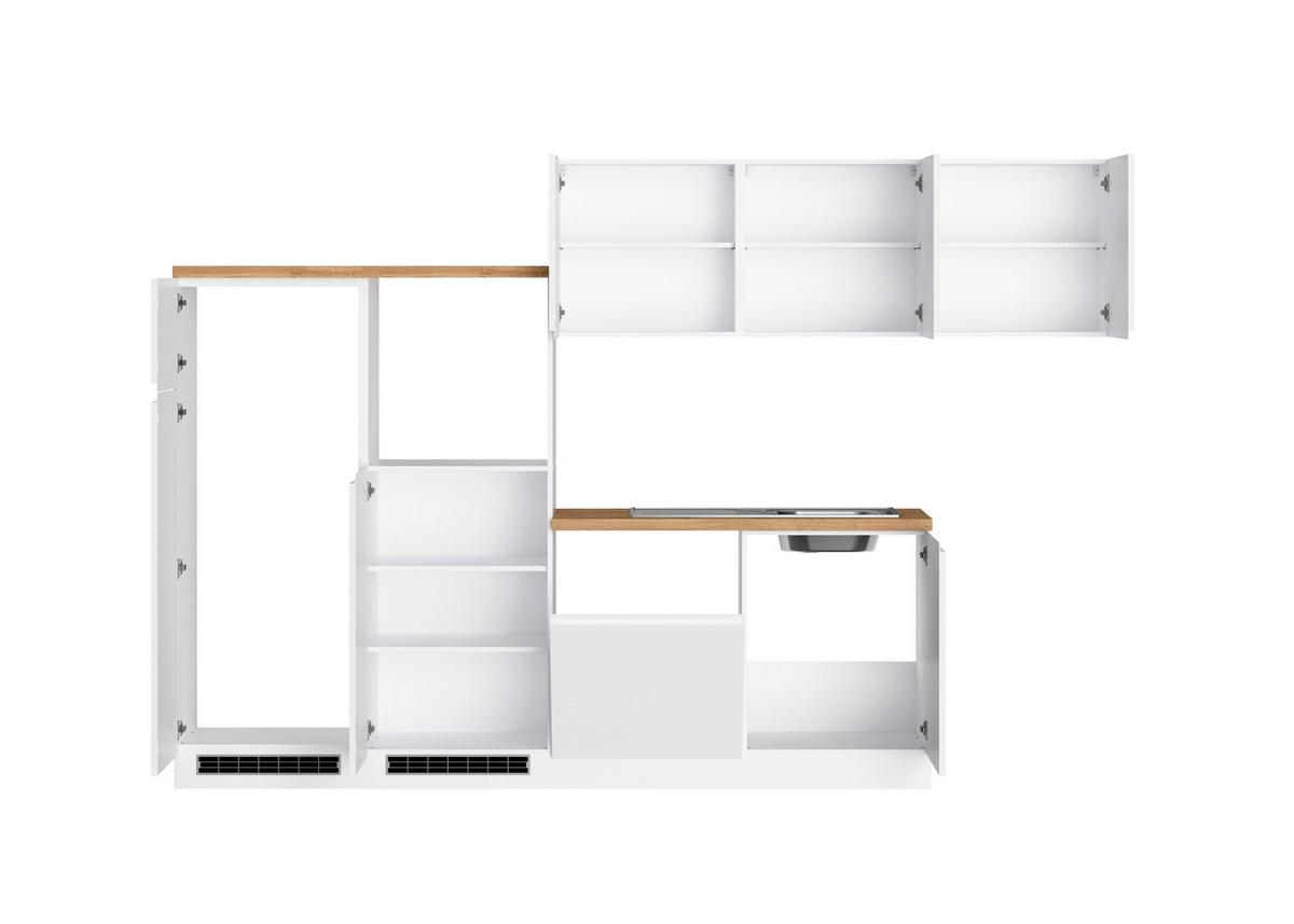 Eckküche Monza ohne Geräte 300x240 cm Weiß/Eiche Dekor - Weiß Hochglanz/Eiche Wotan, LIFESTYLE, Holzwerkstoff (300/240cm) - Held