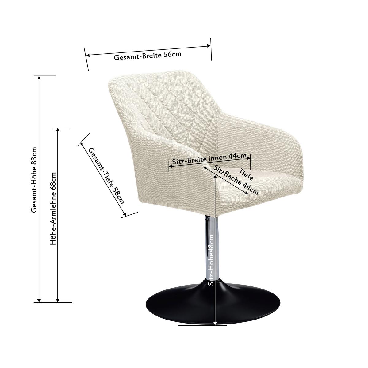 Stuhl Antonia Leinenoptik Beige, B: 54 cm - Beige/Schwarz, MODERN, Holz/Textil (54/84/60cm) - My Baby Lou