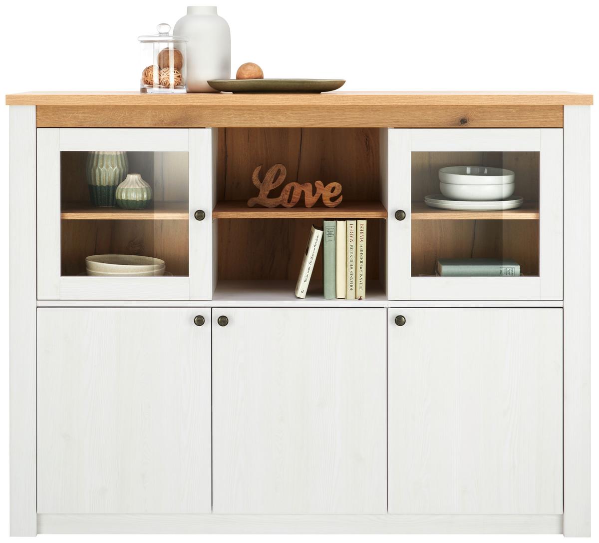 Vitrine Rovigio Weiß, Lärche Dekor B: 155 Cm - Lärchefarben/Weiß, KONVENTIONELL, Glas/Holzwerkstoff (155/118/42cm) - Landscape