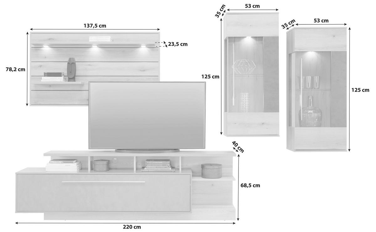 Wohnkombination Modern 4-Tlg. Limit Matera/Eiche Dekor - MODERN, Glas/Holzwerkstoff (326/193,5/40cm)