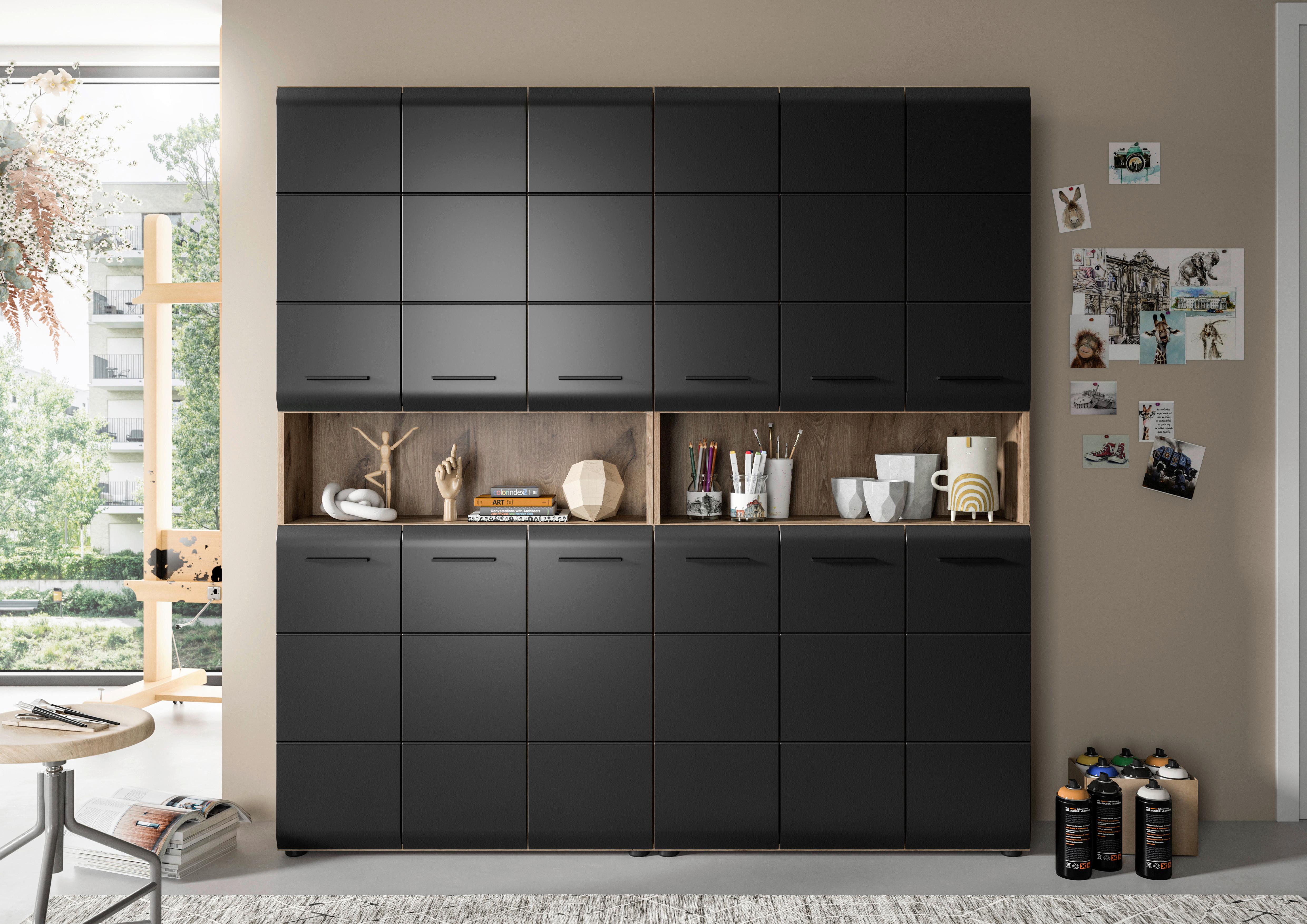 Hochschrank Ice Schwarz/Eiche Dekor B: 180cm