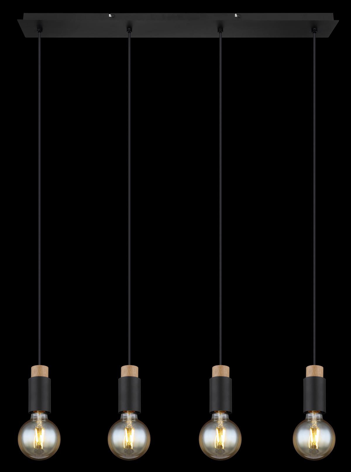 Hängeleuchte 54045-4h - Dunkelbraun/Schwarz, Design, Holz/Kunststoff (75/8/120cm) - Globo