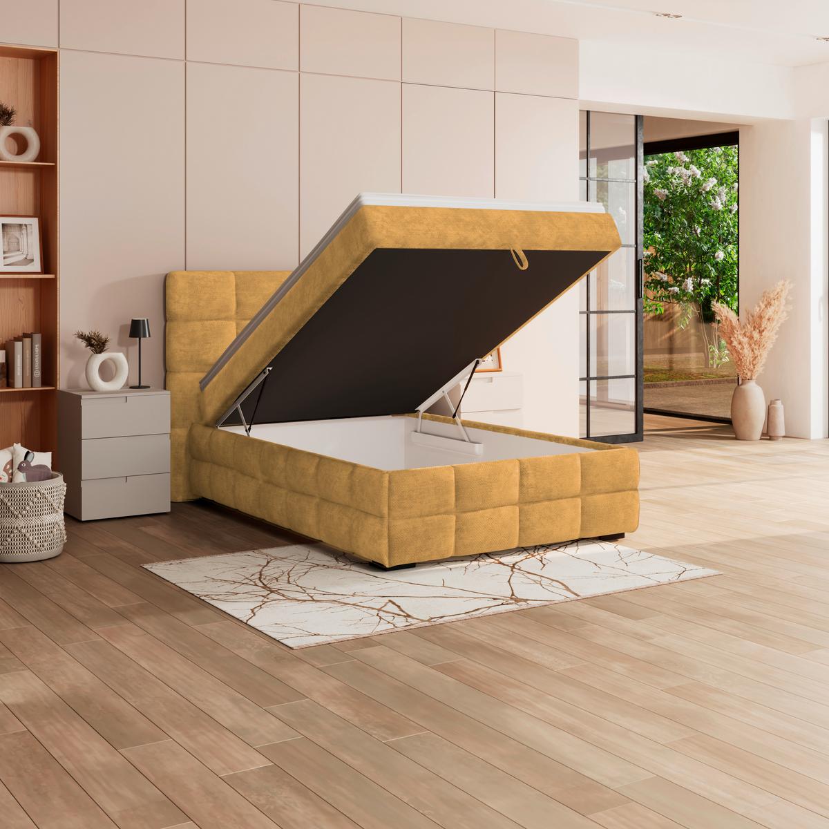 Čalúnená posteľ VEGA 140x200 cm, zlatá - čierna/zlatá, Trend, drevo/textil (140/200cm)