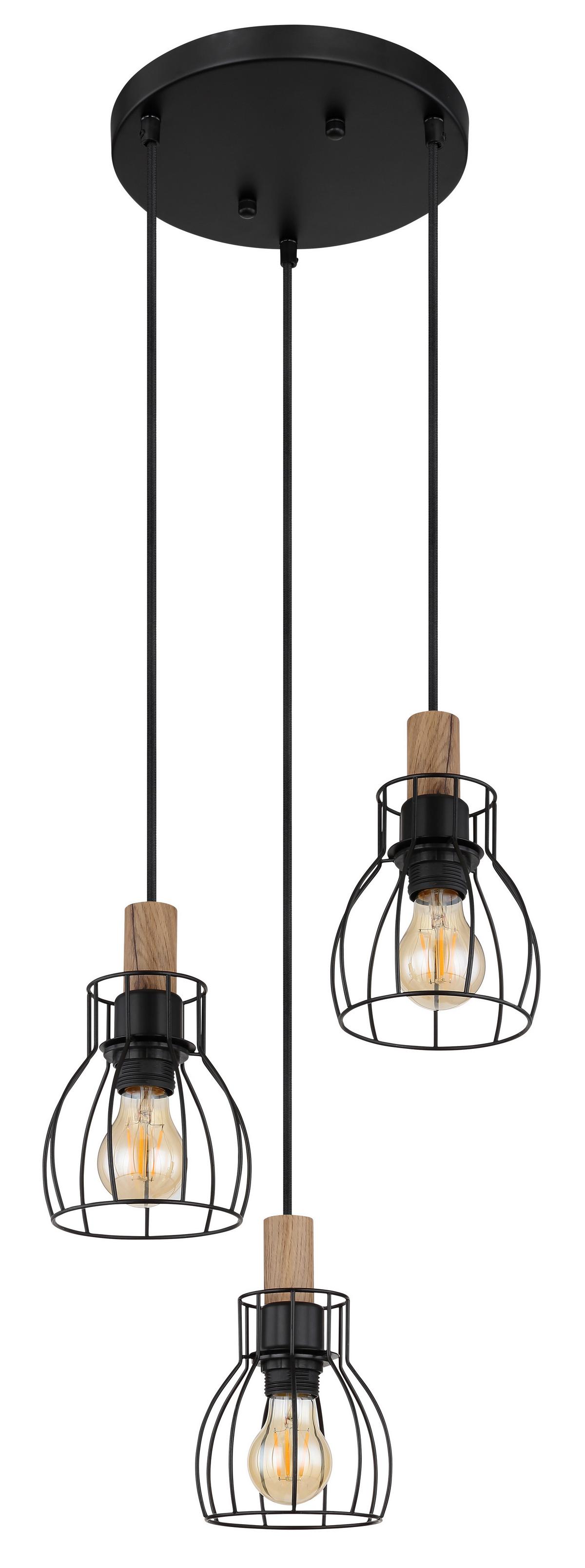 Hängeleuchte 15326-3h1 - Dunkelbraun/Schwarz, KONVENTIONELL, Holz/Metall (35,5/120cm) - Globo
