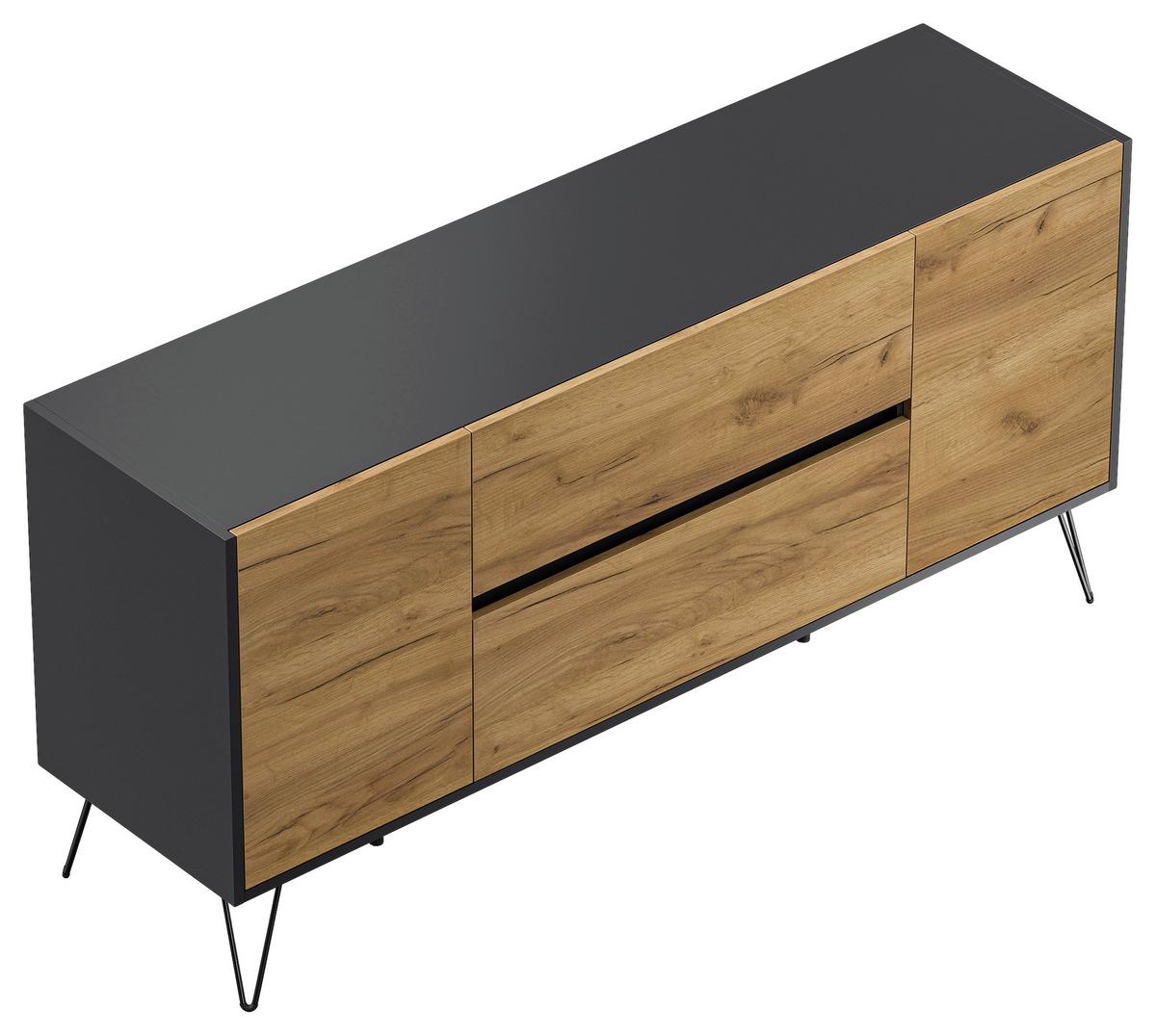 Sideboard Posseik Industrial Graphitfarben/Eiche B: 155 cm - Eichefarben/Schwarz, Design, Holzwerkstoff (155/75,8/42cm) - P & B