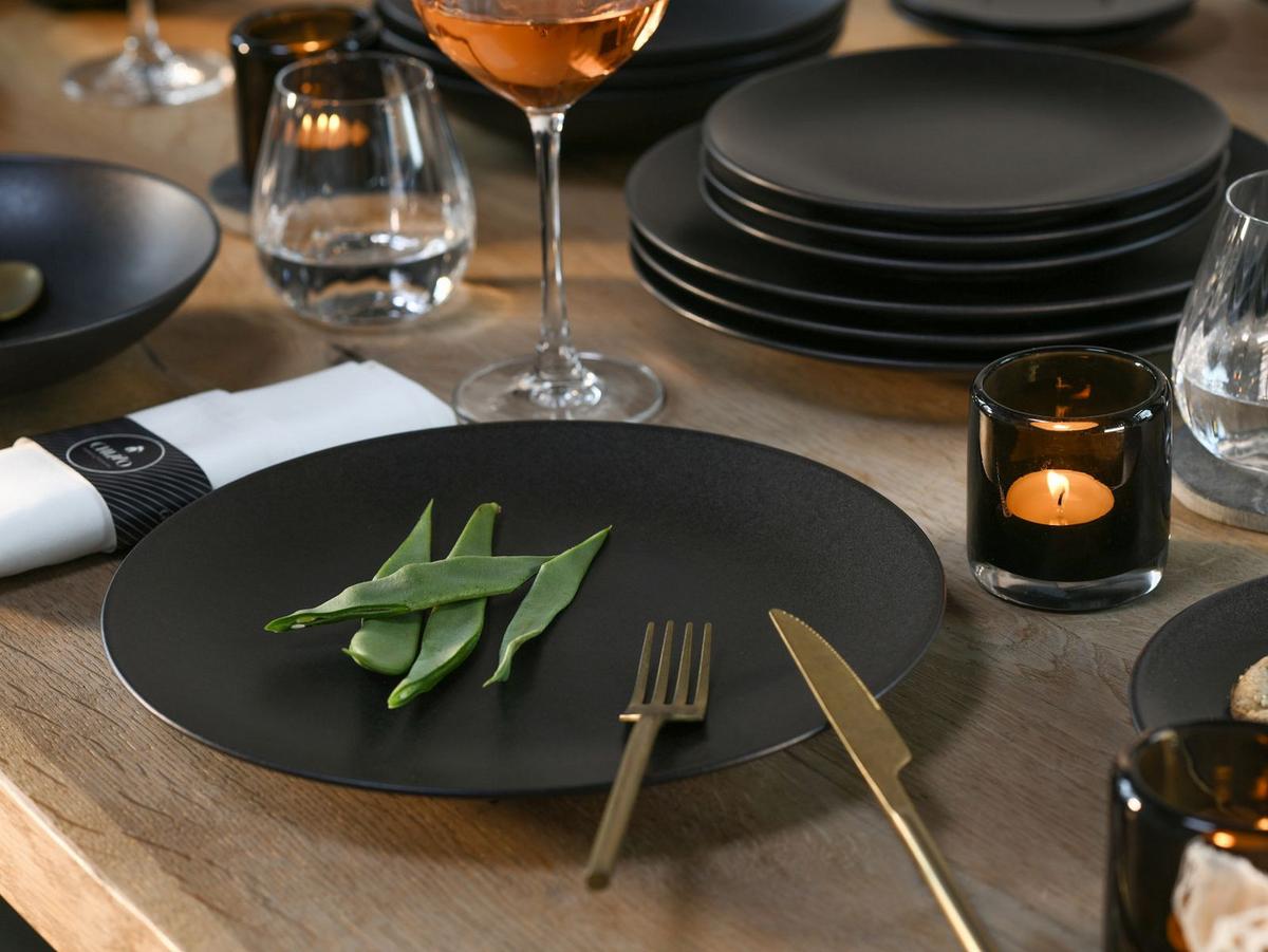 Tafelservice Keramik 4 Personen Geschirr Set Schwarz - Schwarz, MODERN, Keramik - Creatable