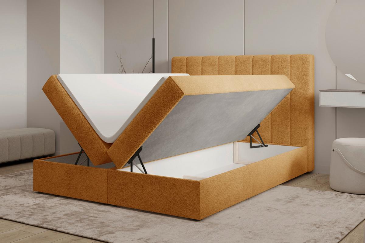 Boxbett Paris mit Topper 180x200 - Rostfarben/Schwarz, MODERN, Holz/Kunststoff (180/200cm) - Livetastic