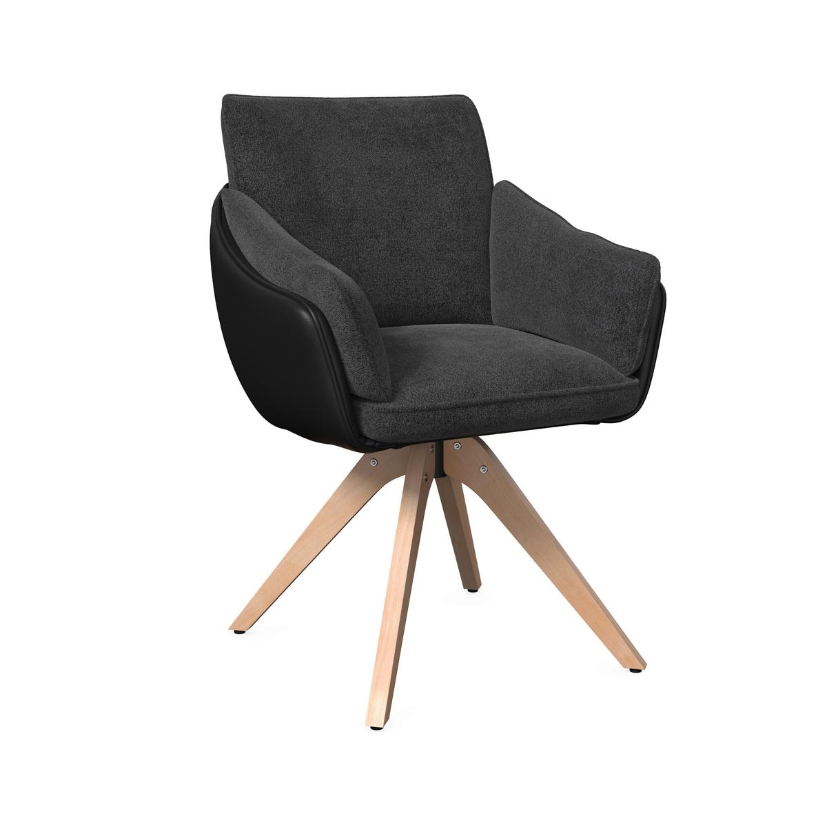 Židle s područkami Alja, tmavě šedá - tmavě šedá/barvy buku, Moderní, kov/dřevo (66/89/62cm) - Bessagi Home