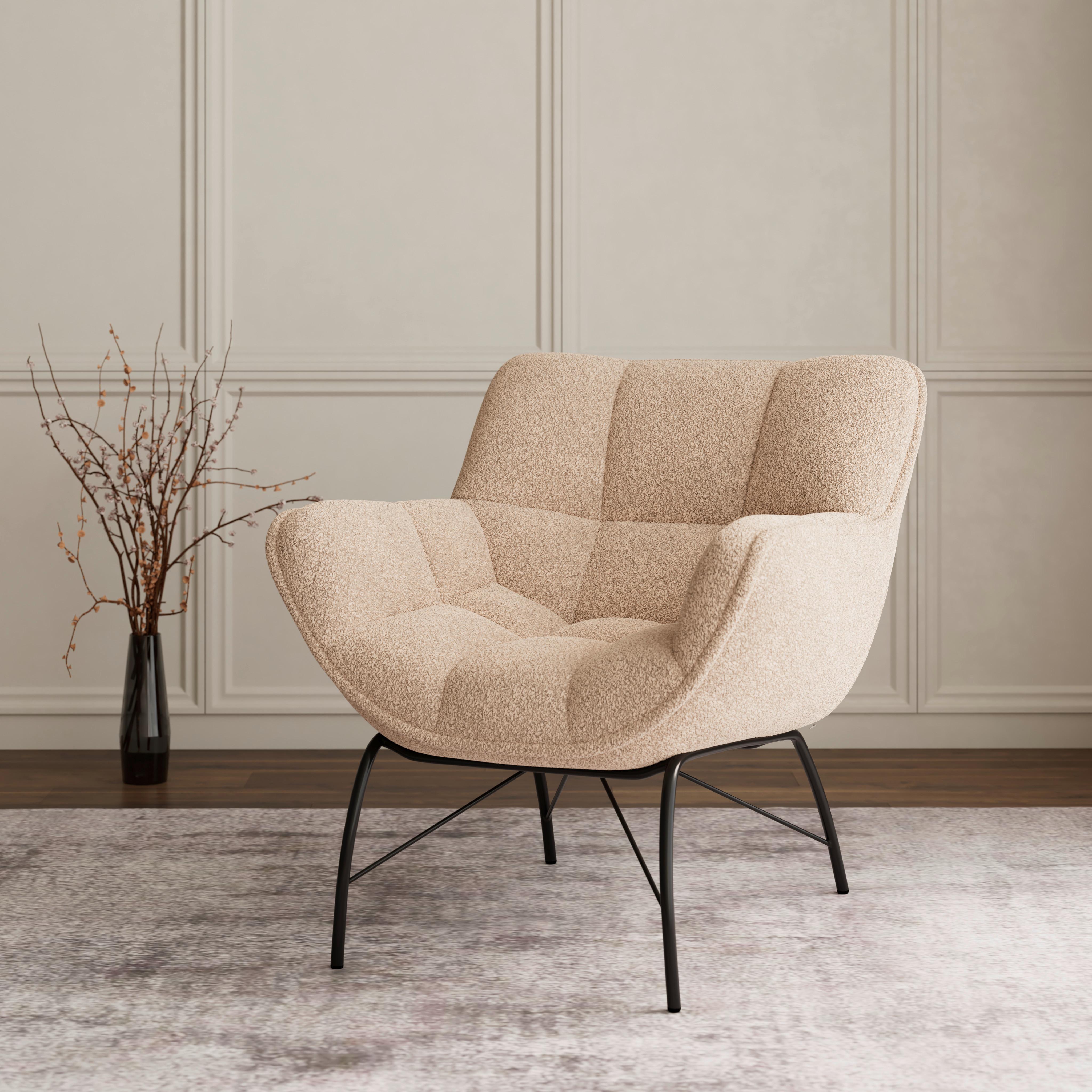 Relaxační křeslo ROBIN, béžová barva - černá/béžová, Moderní, kov/textil (72/78/81cm) - Bessagi Home