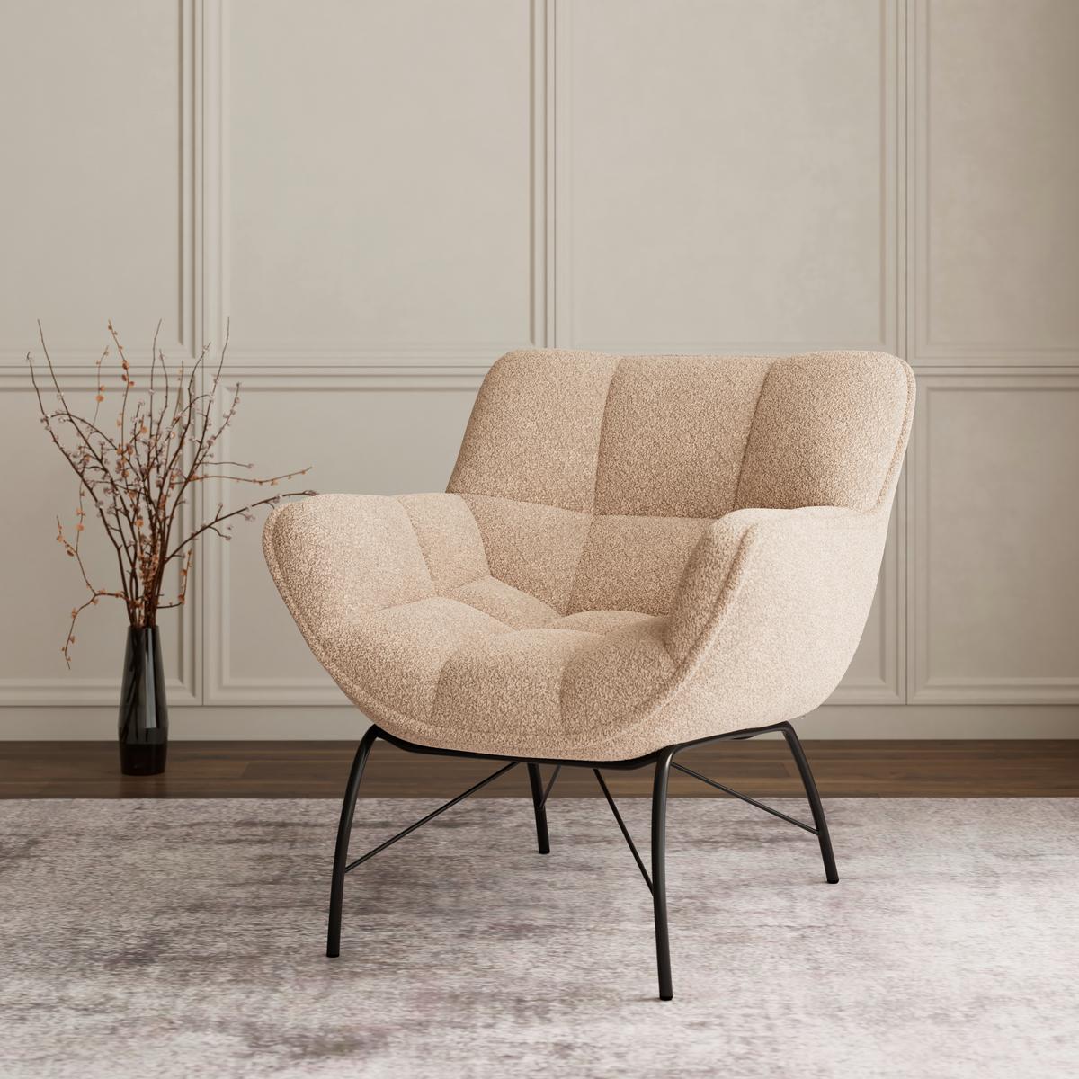 Relaxační křeslo ROBIN, béžová barva - černá/béžová, Moderní, kov/textil (72/78/81cm) - Bessagi Home