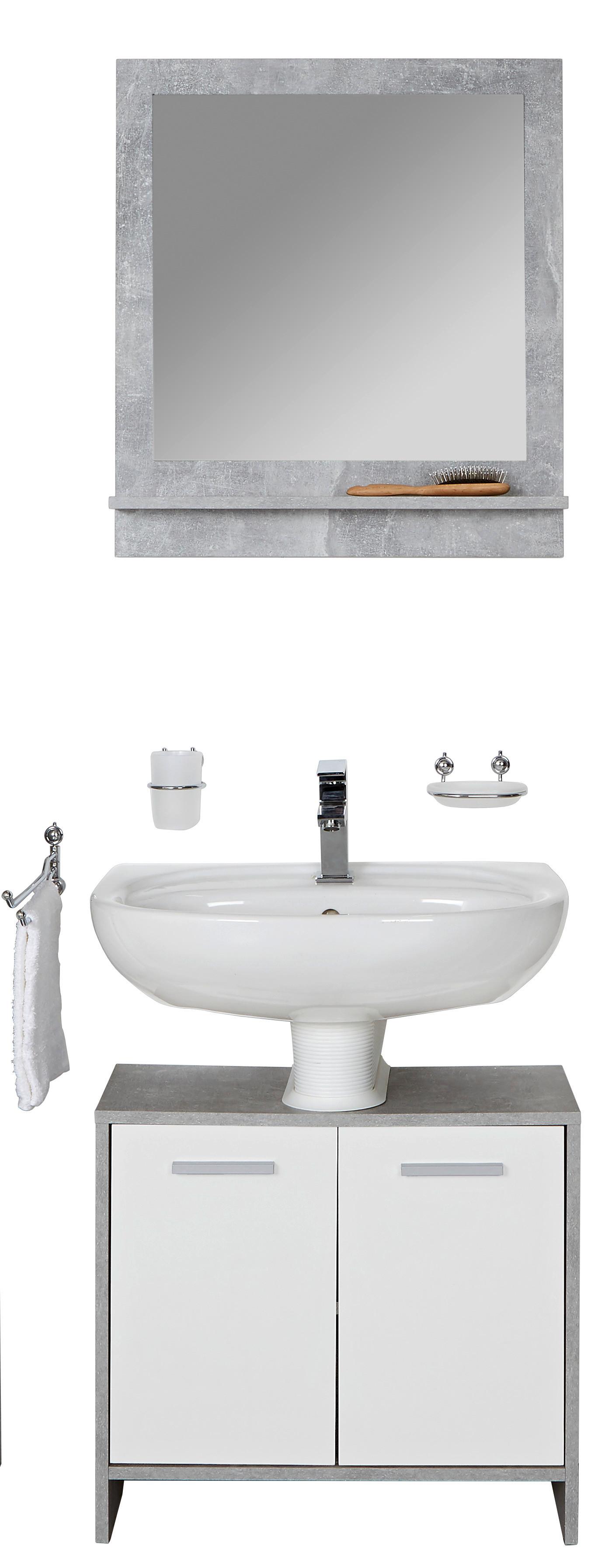 Badezimmer Attack Weiß/Betonoptik 2-teilig - Hellgrau/Weiß, MODERN, Holzwerkstoff (60,4/190/28cm)