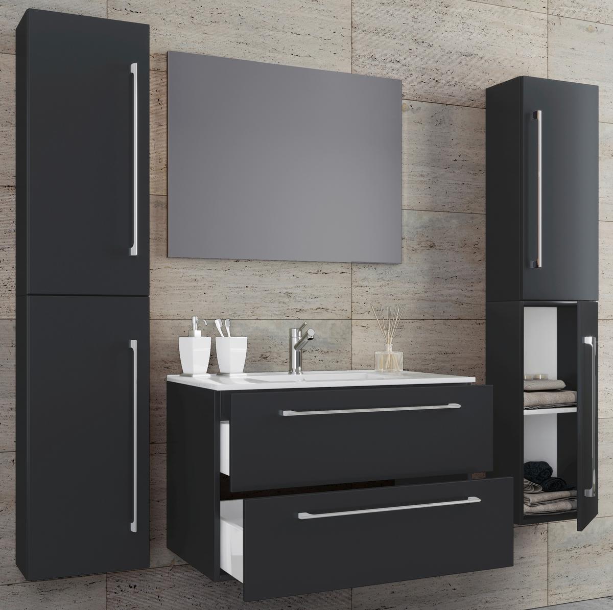 Badezimmer Badinos 5-Teilig Schwarz B: 146 cm - Schwarz/Weiß, MODERN, Keramik/Holzwerkstoff (147cm) - MID.YOU